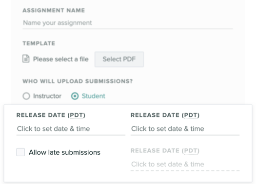 Assignment settings focused on the release date, due date, and late due date settings