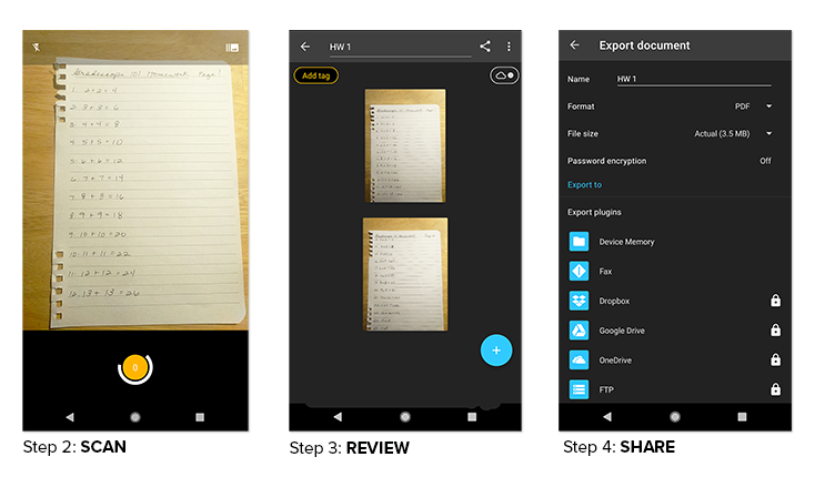 How to use Genius Scan on Android devices to scan written work